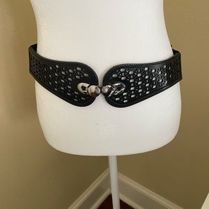 Black  and silver metal wide expandable belt